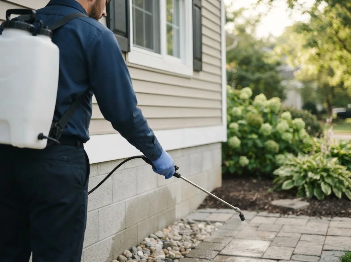 Pest control technician inspecting a home in Nome, ND